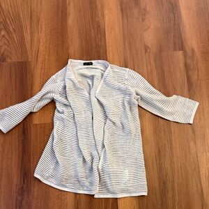Light Gray Striped Open Cardigan